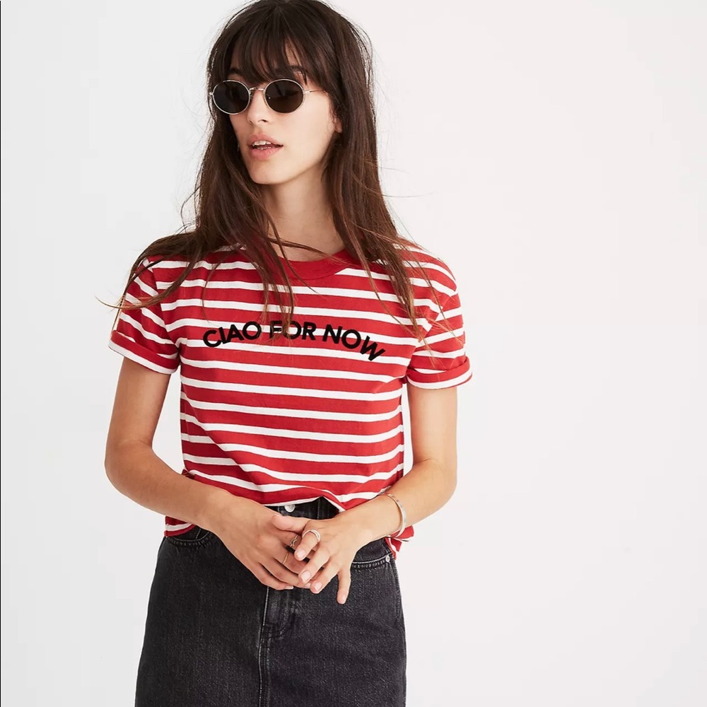 Madewell Striped Ciao For Now Tee size Xlarge